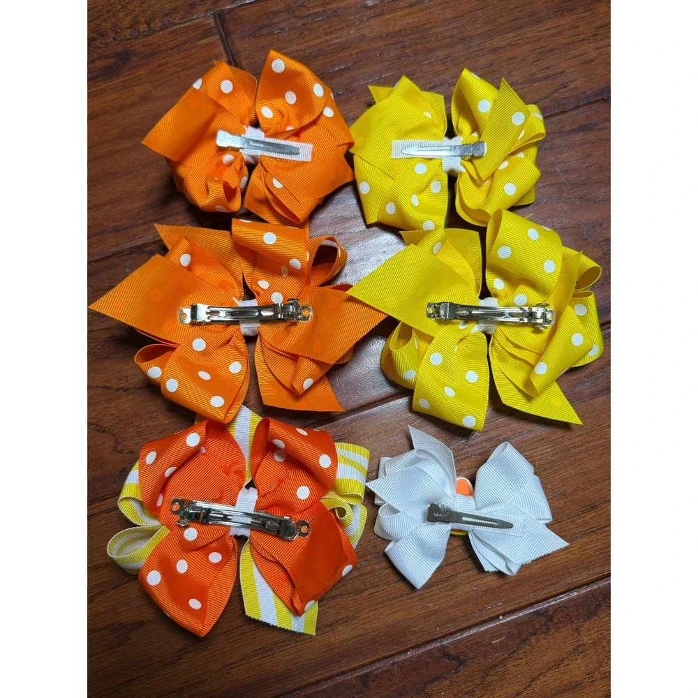 Hair Bows Halloween Candy Corn Polka Dot Boutique Handmade Festive School